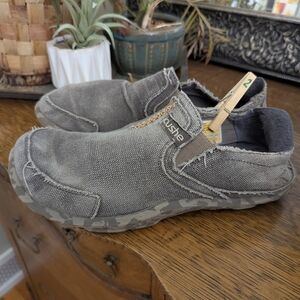 Cushe Slipper Shoes Mens 11 Brown/Gray Canvas Slip On Camo Sole Moc Toe Comfort